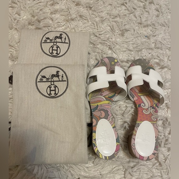 Authentic Hermes leather Oasis white slides sandals - Picture 2 of 7